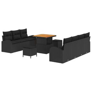vidaXL Garden Sofa Set with Cushion 10 pcs Black Poly Rattan