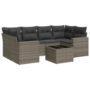 vidaXL 7 Piece Garden Sofa Set with Cushions Grey Poly Rattan