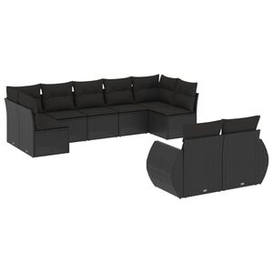 vidaXL 9 Piece Garden Sofa Set with Cushions Black Poly Rattan
