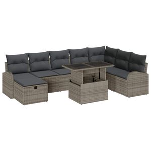 vidaXL Garden Sofa Set with Cushion 9 pcs Grey Poly rattan