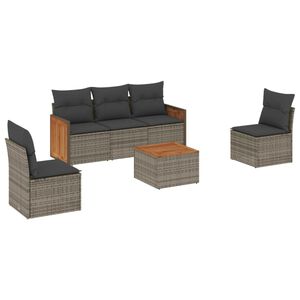 vidaXL 6 Piece Garden Sofa Set with Cushions Grey Poly Rattan