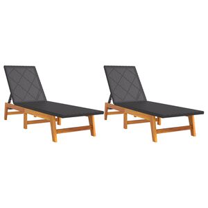 vidaXL Sun Loungers 2 pcs Black&Brown Poly Rattan&Solid Wood Acacia