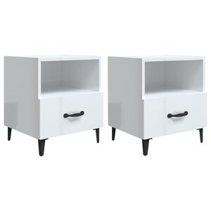 vidaXL Bedside Cabinet | Set of 2 | High gloss white | Engineered wood, metal