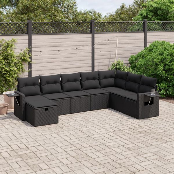 vidaXL 8 Piece Garden Sofa Set with Cushions Black Poly Rattan