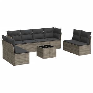 vidaXL 9 Piece Garden Sofa Set with Cushions Grey Poly Rattan