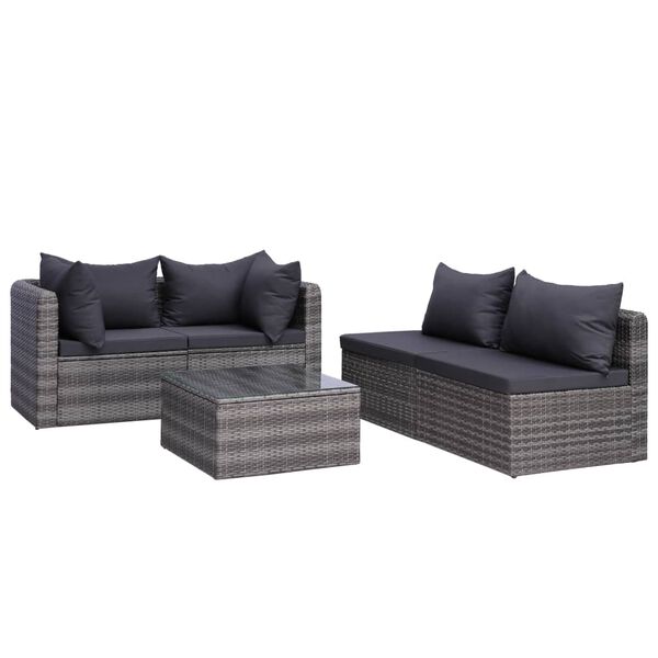 vidaXL 5 Piece Garden Sofa Set with Cushions & Pillows Poly Rattan Grey
