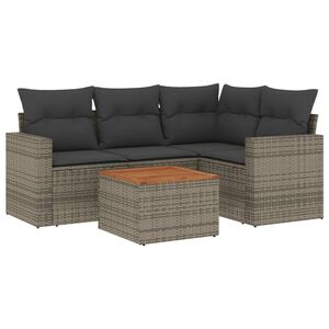 vidaXL 5 Piece Garden Sofa Set with Cushions Grey Poly Rattan
