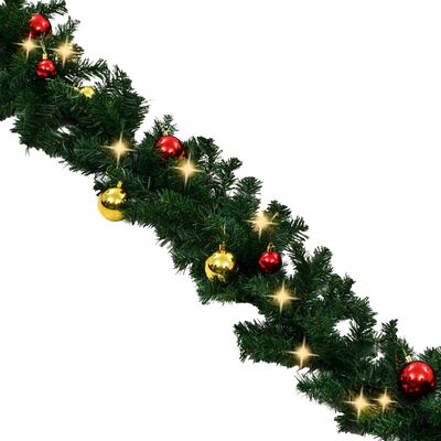 vidaXL Christmas Garland with Baubles and LED Lights Green 10 m PVC
