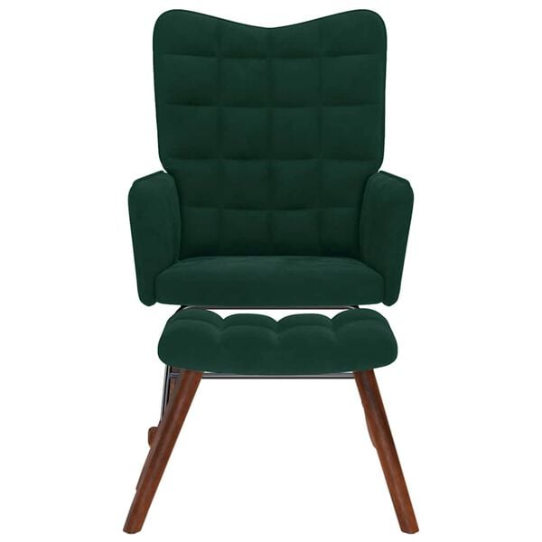 vidaXL Rocking Chair with Stool Dark Green Velvet