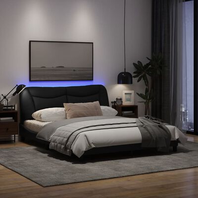vidaXL Bed Frame with LED Light Black 152x203 cm Fabric