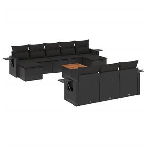 vidaXL 11 Piece Garden Sofa Set with Cushions Black Poly Rattan