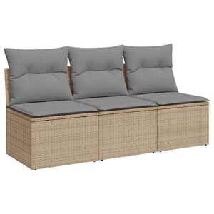 vidaXL Garden Sofa with Cushions 3-Seater Beige Poly Rattan
