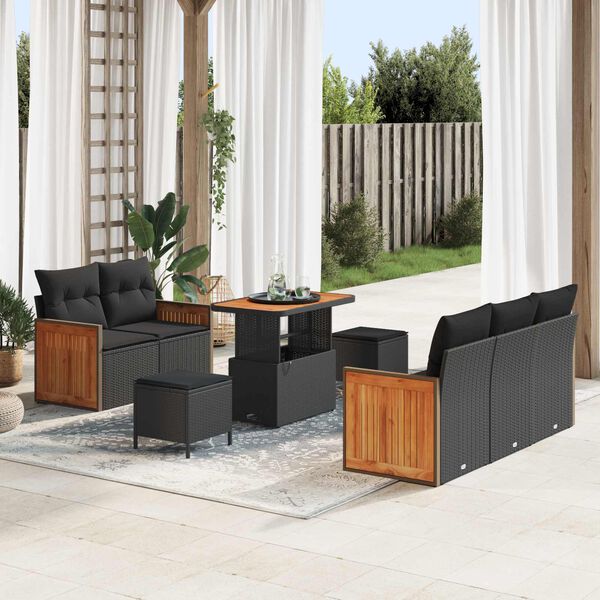 vidaXL Garden Sofa Set with Cushion 10 pcs Black Poly Rattan