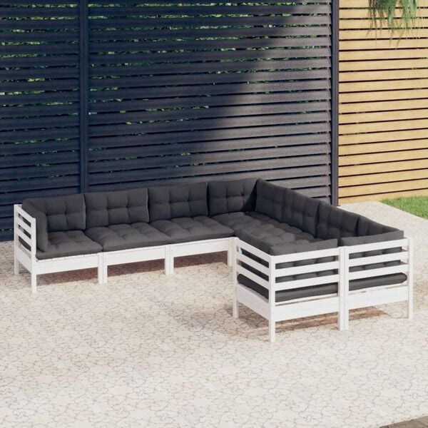 vidaXL 8 Piece Garden Lounge Set with Cushions White Solid Pinewood