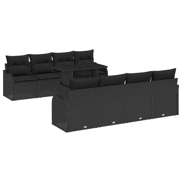 vidaXL Garden Sofa Set with Cushion 7 pcs Black Poly Rattan