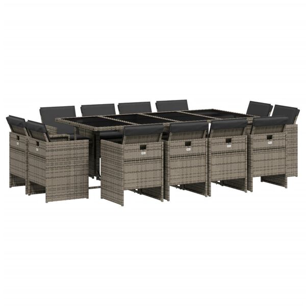 vidaXL 13 Piece Garden Dining Set with Cushions Grey Poly Rattan
