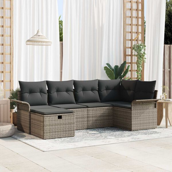 vidaXL Garden Sofa Set with Cushion 6 pcs Grey Poly rattan