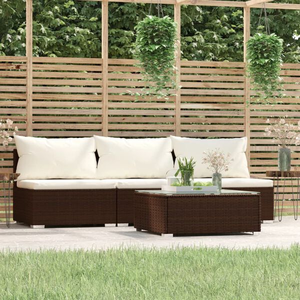 vidaXL 4 Piece Garden Lounge Set with Cushions Brown Poly Rattan