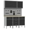 vidaXL Work Cabinet 8 pcs Black and Grey Engineered Wood and Steel