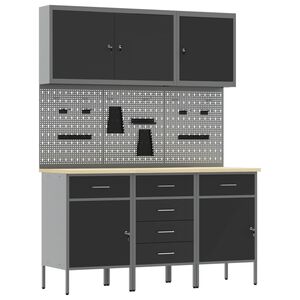 vidaXL Work Cabinet 8 pcs Black and Grey Engineered Wood and Steel