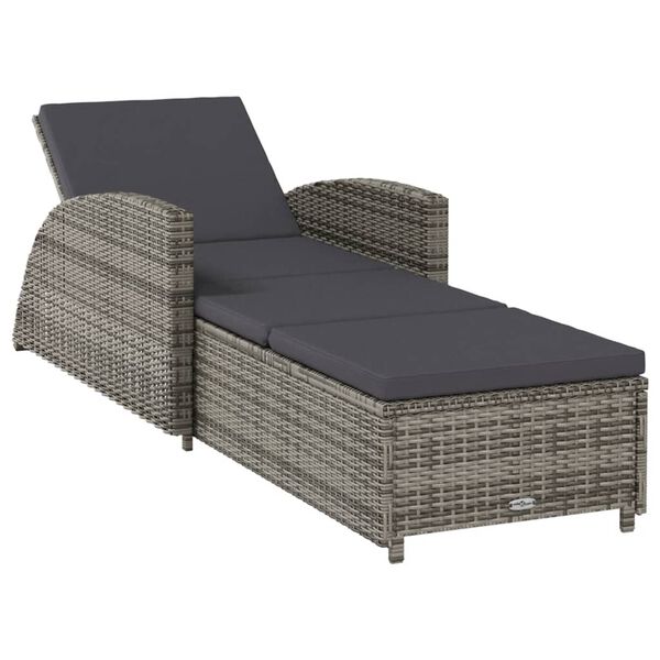 vidaXL Sun Lounger with Dark Grey Cushion Poly Rattan Grey