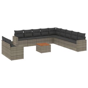 vidaXL 12 Piece Garden Sofa Set with Cushions Grey Poly Rattan