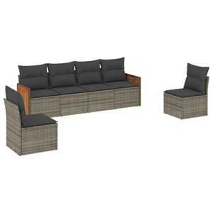 vidaXL 6 Piece Garden Sofa Set with Cushions Grey Poly Rattan