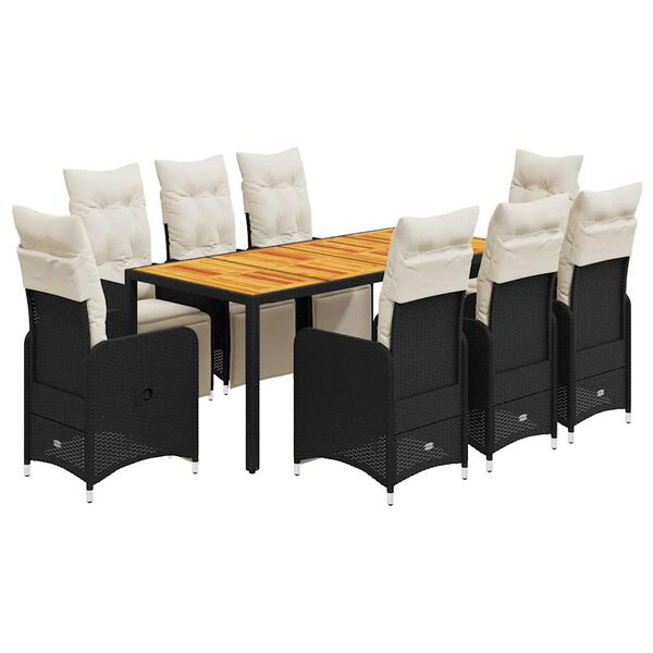 vidaXL 9 Piece Garden Bistro Set with Cushions Black Poly Rattan