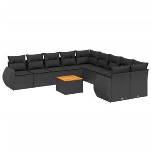 vidaXL 11 Piece Garden Sofa Set with Cushions Black Poly Rattan