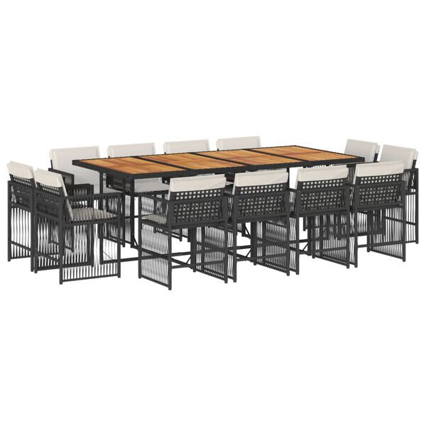 vidaXL 13 Piece Garden Dining Set with Cushions Black Poly Rattan