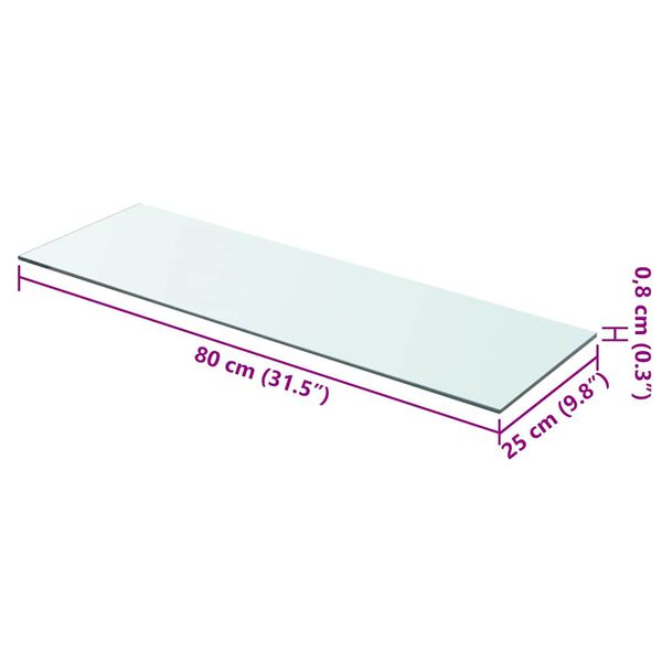 vidaXL Shelf Panel Glass Clear 80x25 cm