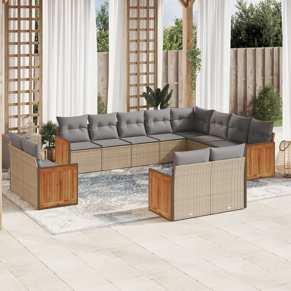 vidaXL 12 Piece Garden Sofa Set with Cushions Beige Poly Rattan