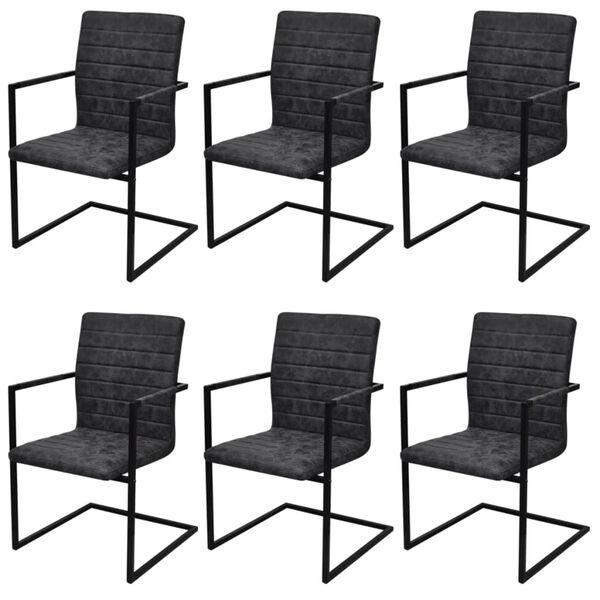 vidaXL Cantilever Dining Chairs 6 pcs Black Faux Leather