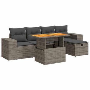 vidaXL 6 Piece Garden Sofa Set with Cushions Grey Poly Rattan Acacia