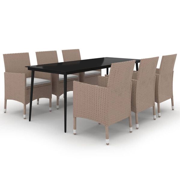 vidaXL 7 Piece Garden Dining Set with Cushions Poly Rattan and Glass