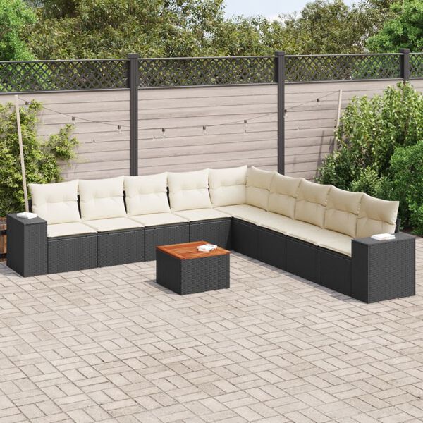 vidaXL 10 Piece Garden Sofa Set with Cushions Black Poly Rattan
