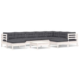 vidaXL 10 Piece Garden Lounge Set with Cushions White Solid Pinewood
