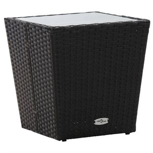 vidaXL Tea Table Black 41,5x41,5x43 cm Poly Rattan and Tempered Glass