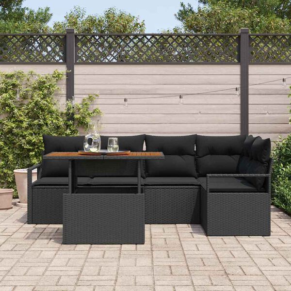 vidaXL Garden Sofa Set with Storage 6 pcs Black Poly rattan