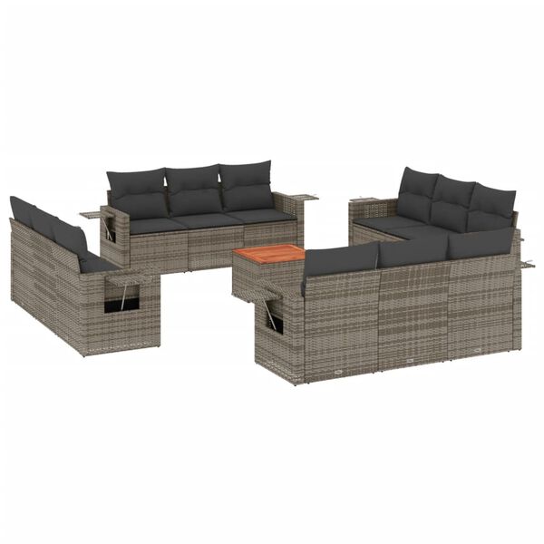 vidaXL 13 Piece Garden Sofa Set with Cushions Grey Poly Rattan