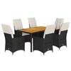vidaXL 7 Piece Garden Dining Set with Cushions Black Poly Rattan