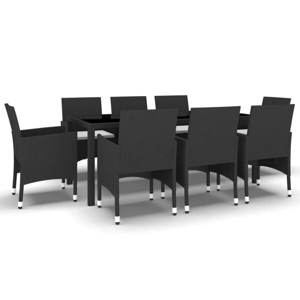 vidaXL 9 Piece Garden Dining Set Poly Rattan Black