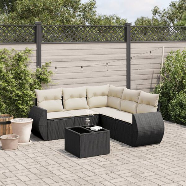 vidaXL 6 Piece Garden Sofa Set with Cushions Black Poly Rattan