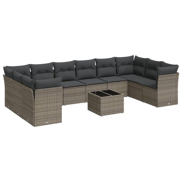vidaXL 11 Piece Garden Sofa Set with Cushions Grey Poly Rattan
