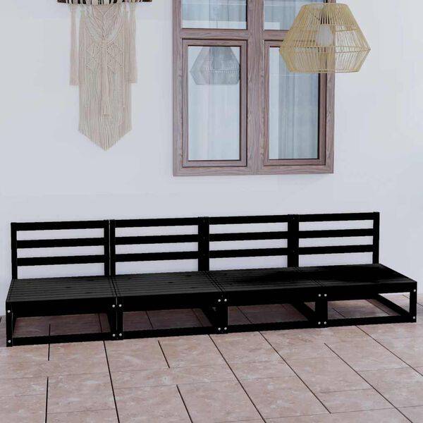 vidaXL Garden 4-Seater Sofa Black Solid Pinewood