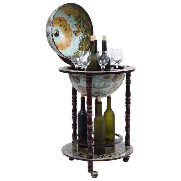vidaXL Globe Bar Wine Stand Eucalyptus Wood Blue