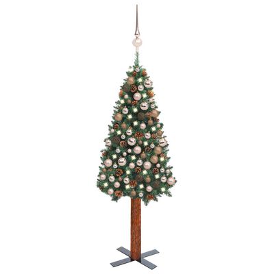 vidaXL Slim Pre-lit Christmas Tree with Ball Set Green 180 cm PVC