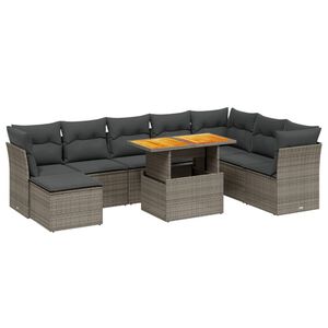 vidaXL 9 Piece Garden Sofa Set with Cushions Grey Poly Rattan