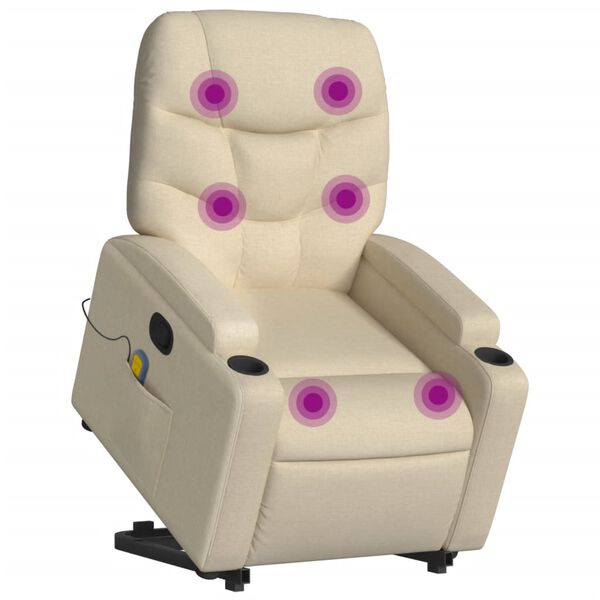 vidaXL Stand up Massage Recliner Chair Cream Fabric