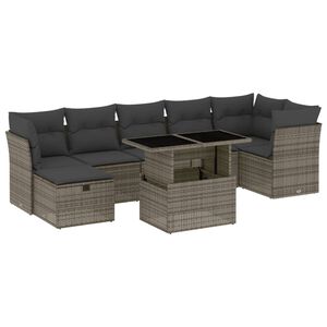 vidaXL 8 Piece Garden Sofa Set with Cushions Grey Poly Rattan